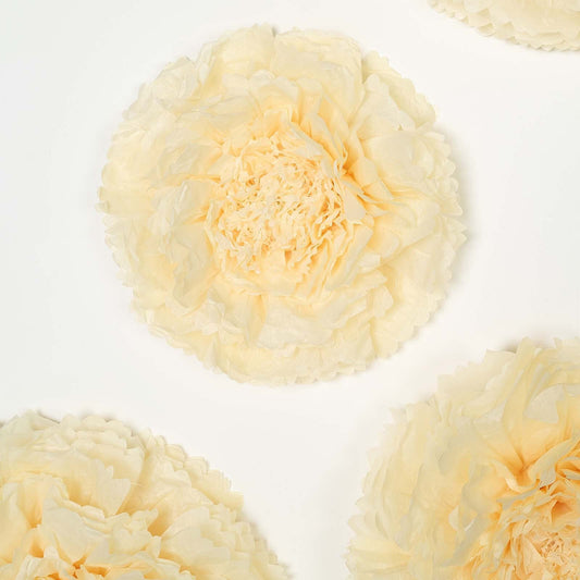 Set of 6 Ivory Cream Giant Carnation 3D Paper Flowers Wall Decor - 12",16",20"