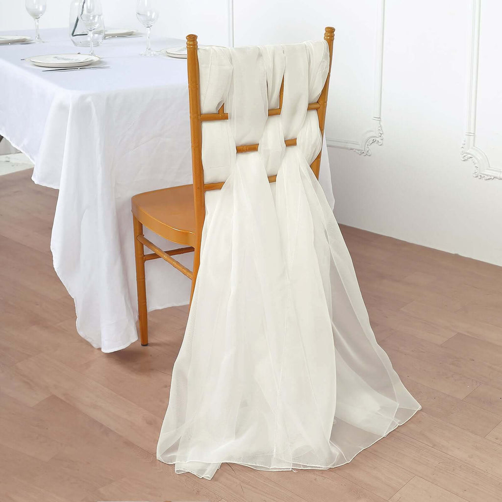 5 Pack Chiffon Chair Sashes Ivory - Soft & Lightweight Designer Chair Bows 22"x78"