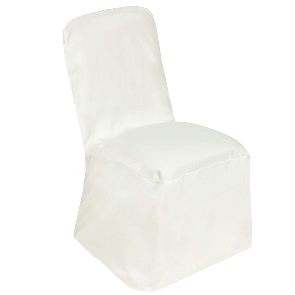 Polyester Chair Cover with Square Top for Banquet Chairs Ivory - Durable Reusable Slip-On Cover