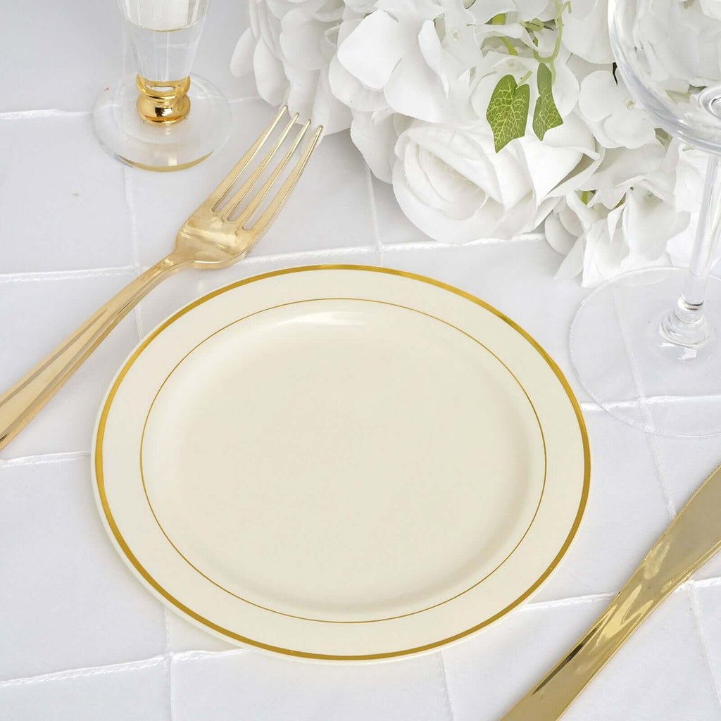 10-Pack Plastic Dessert Plates Ivory with TrÃ¨s Chic Gold Rim - Disposable Appetizer Plates for Parties 6"