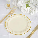 10-Pack Plastic Dessert Plates Ivory with TrÃ¨s Chic Gold Rim - Disposable Appetizer Plates for Parties 6"