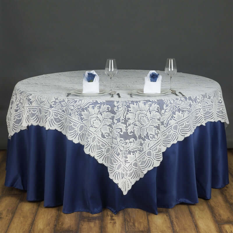 Lace 90"x90" Table Overlay Square Tablecloth Ivory - Classic Table Cover