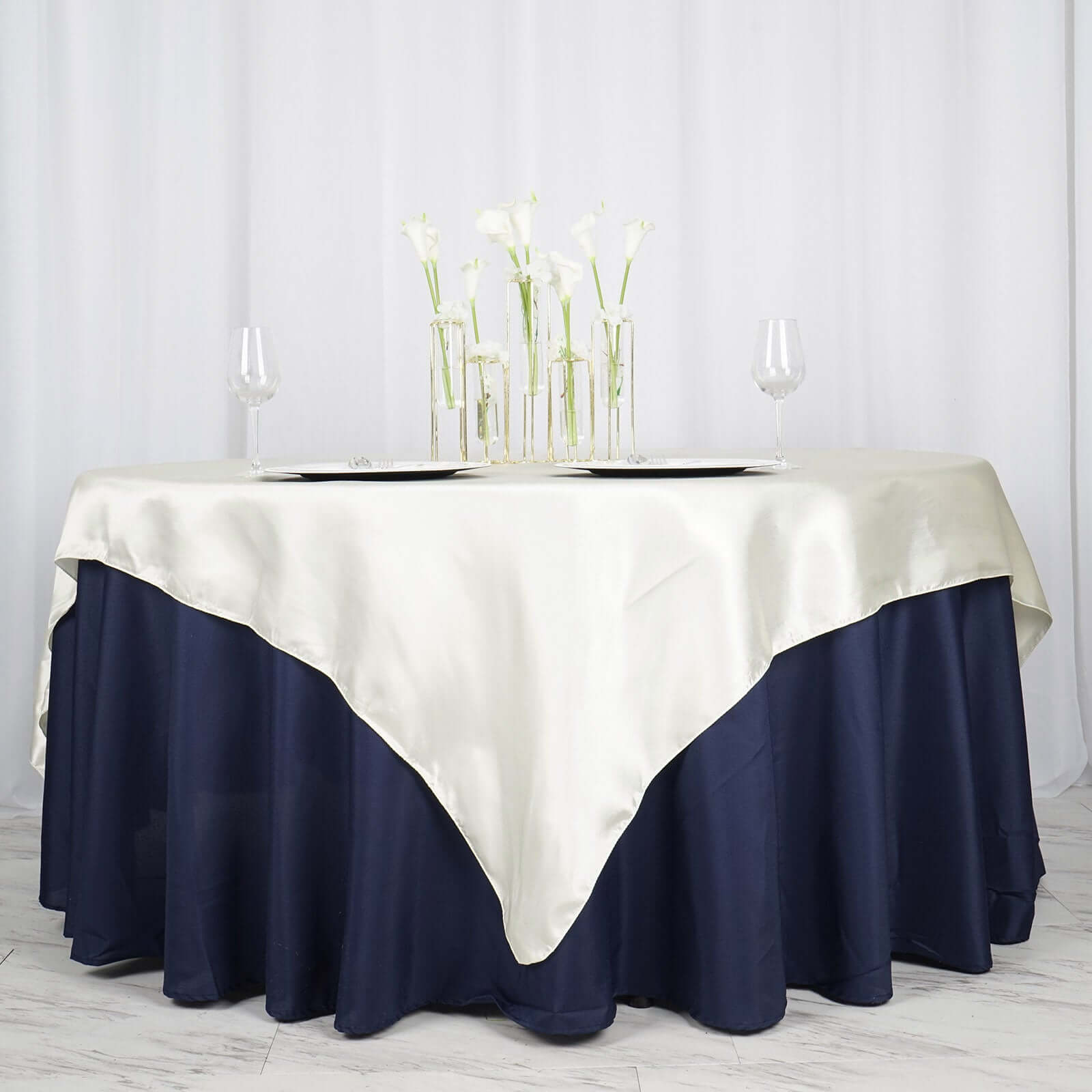 Satin 72"x72" Table Overlay Square Tablecloth Ivory - Smooth Finish Table Cover
