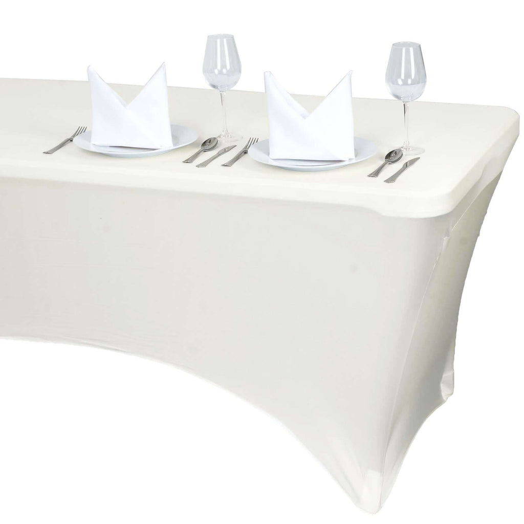 Stretch Spandex 96"x30" Rectangle Table Cover Ivory - Durable Form-Fitting Tablecloth