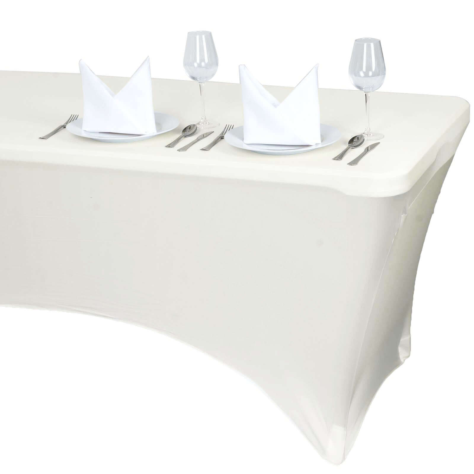 Stretch Spandex 96"x30" Rectangle Table Cover Ivory - Durable Form-Fitting Tablecloth