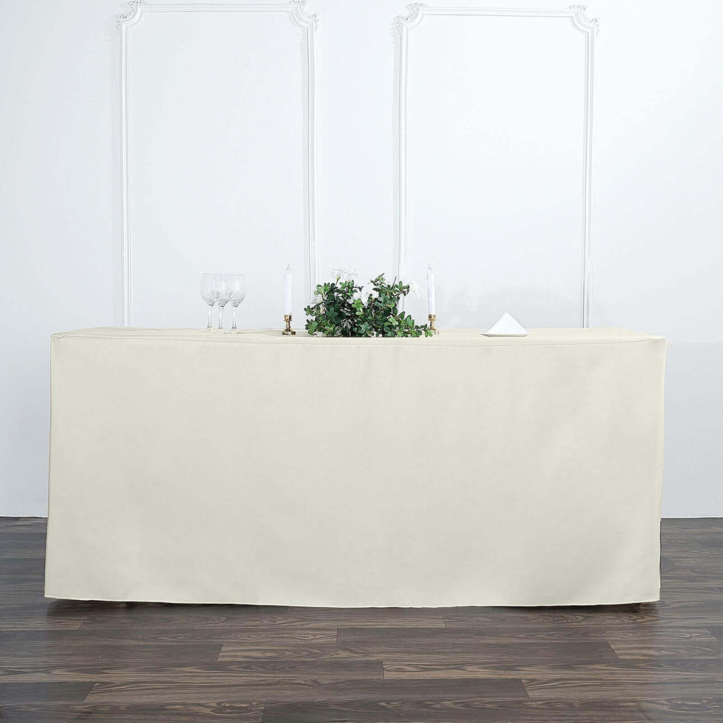 Fitted Polyester 72"x30" Rectangle Tablecloth Ivory - Durable Table Cover