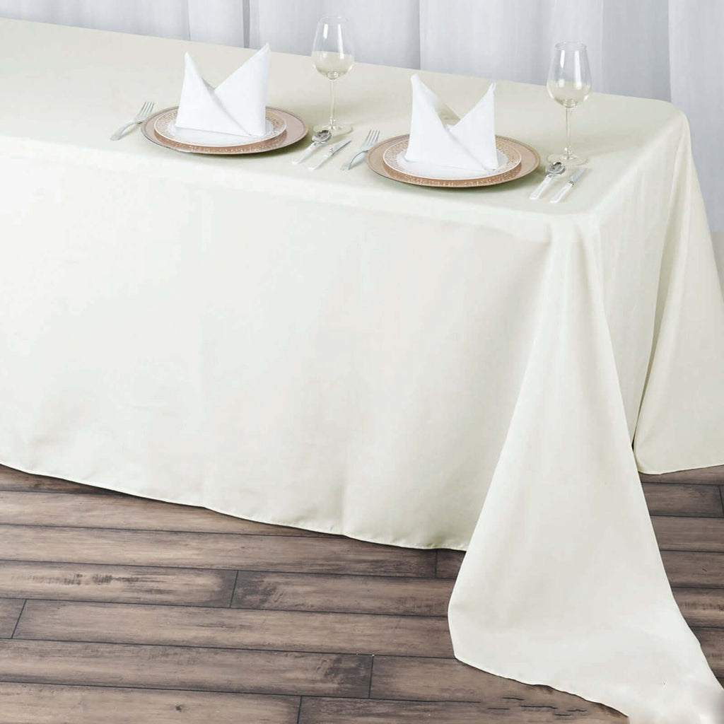 Premium Polyester 90"x156" Rectangle Tablecloth Ivory - Seamless 220GSM Stain-Resistant Table Cover