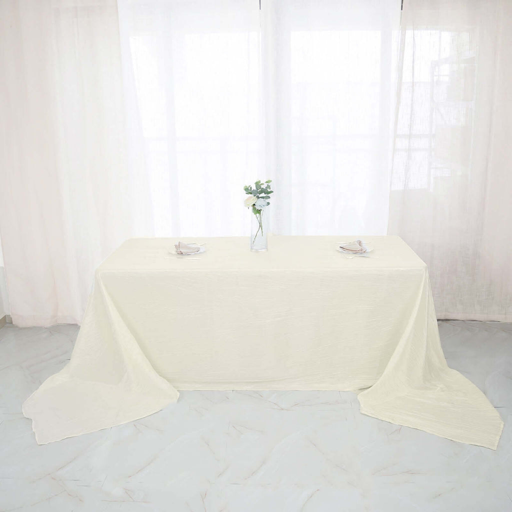 Taffeta 90"x156" Rectangle Tablecloth Ivory - Accordion Crinkle Seamless Table Cover