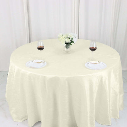 Taffeta 132" Round Tablecloth Ivory - Seamless Accordion Crinkle Table Cover