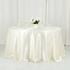Satin 132" Round Tablecloth Ivory - Stylish Seamless Table Cover