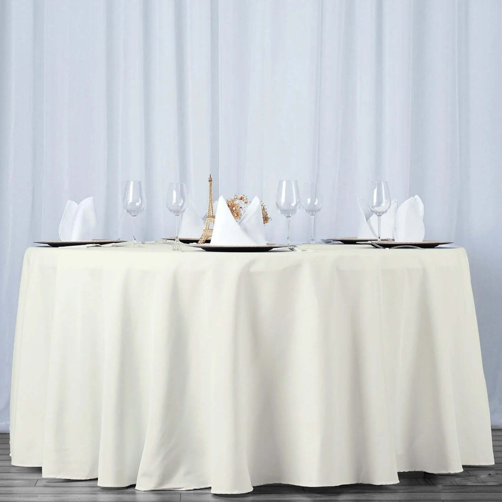 Premium Polyester 108" Round Tablecloth Ivory - Wrinkle-Resistant 220GSM Table Cover
