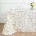 Taffeta 90"x156" Rectangle Tablecloth Ivory | 3D Leaf Petal Design Seamless Table Cover