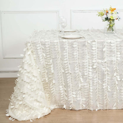 Taffeta 90"x156" Rectangle Tablecloth Ivory | 3D Leaf Petal Design Seamless Table Cover
