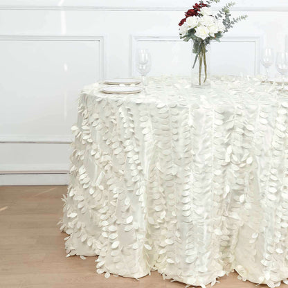 Taffeta 120" Round Tablecloth Ivory | 3D Leaf Petal Design Seamless Table Cover