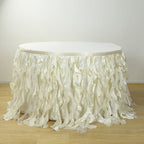 Taffeta 17ft Table Skirt Ivory - Cascading Curly Willow Style Table Cover