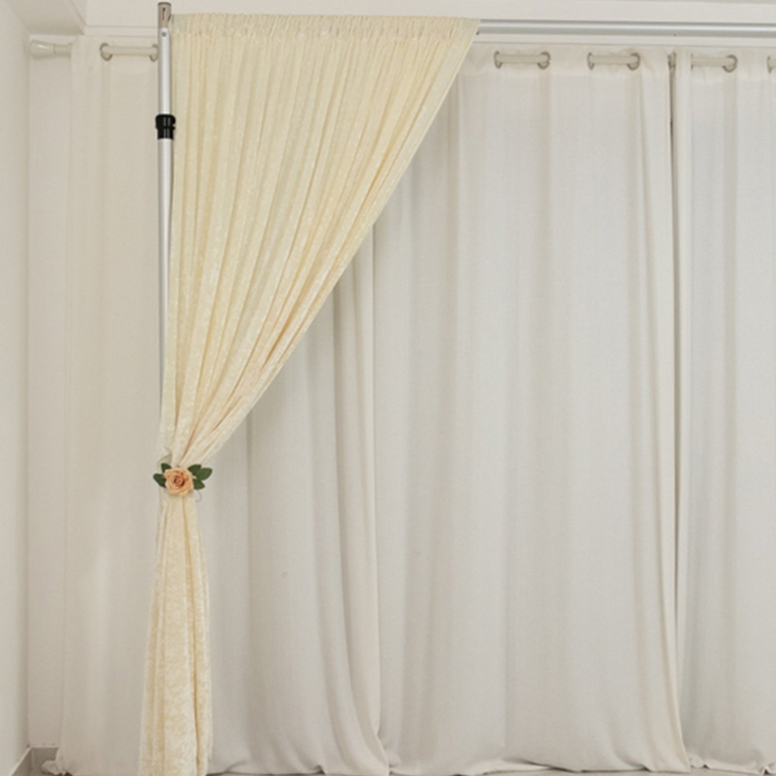 Ivory Crushed Velvet Backdrop Curtain â€“ 8ft x 8ft Event Drape with Rod Pocket, Privacy Panel for Photo Booths & Events