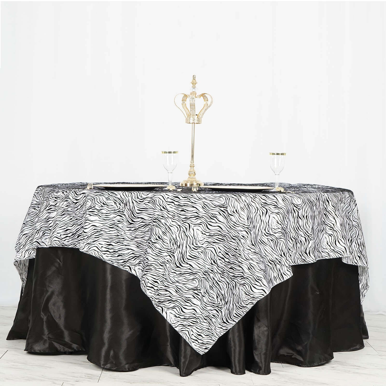 Taffeta 90"x90" Table Overlay Black and White - Tiger Print Table Topper for Jungle Theme