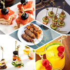 100-Pack Bamboo Skewers Knotted Style - Natural Eco Friendly Wooden Cocktail Picks for Food Display Party Snacks & Outdoor Cooking 3.5"