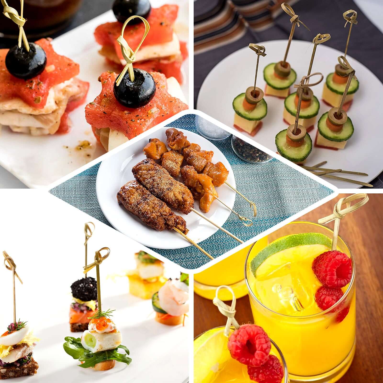 100-Pack Bamboo Skewers Knotted Style - Natural Eco Friendly Wooden Cocktail Picks for Food Display Party Snacks & Outdoor Cooking 3.5"