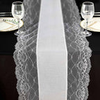 Faux Burlap Jute 16"x108" Table Runner White With Lace Edging - Rustic Farmhouse Table Linen