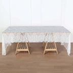 Lace 60"x120" Rectangle Tablecloth White - Vintage Lace Design with Scalloped Frill Edges for Refined Occasions