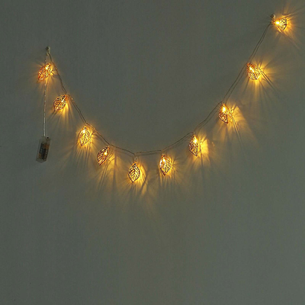 10 LED Fairy String Light Garland Rose Gold Leaves Design Warm White - Battery Operated Party Lights 5ft