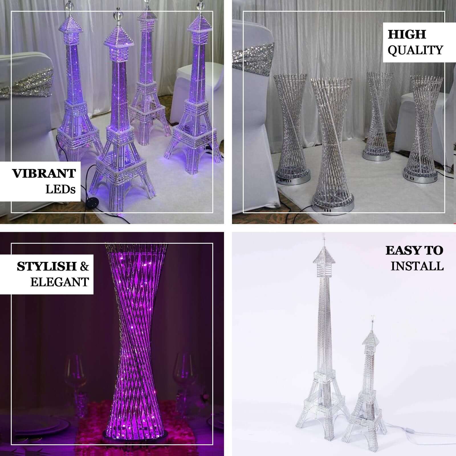 3.5ft Color Changing LED Metal Eiffel Tower Columns LED Lamp, Night Light Wedding Centerpiece