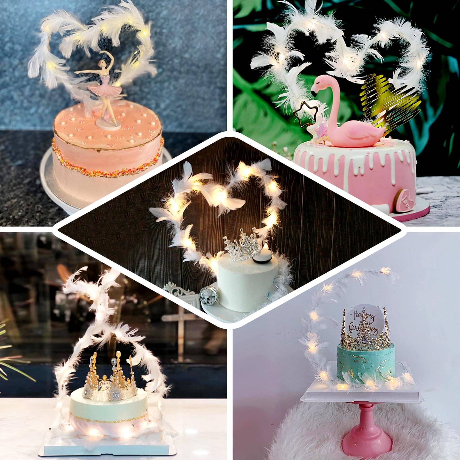 Ostrich Feather Cake Topper with LED Light Up Design - Real Feather Wedding Cake Decor 35"
