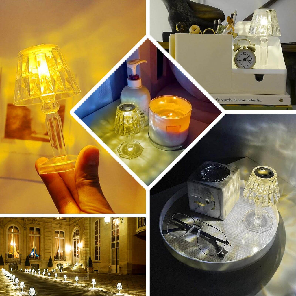 6-Pack Clear Crystal Acrylic LED Lamps Warm White Decorative Design - Accent Night Lights 4.5"