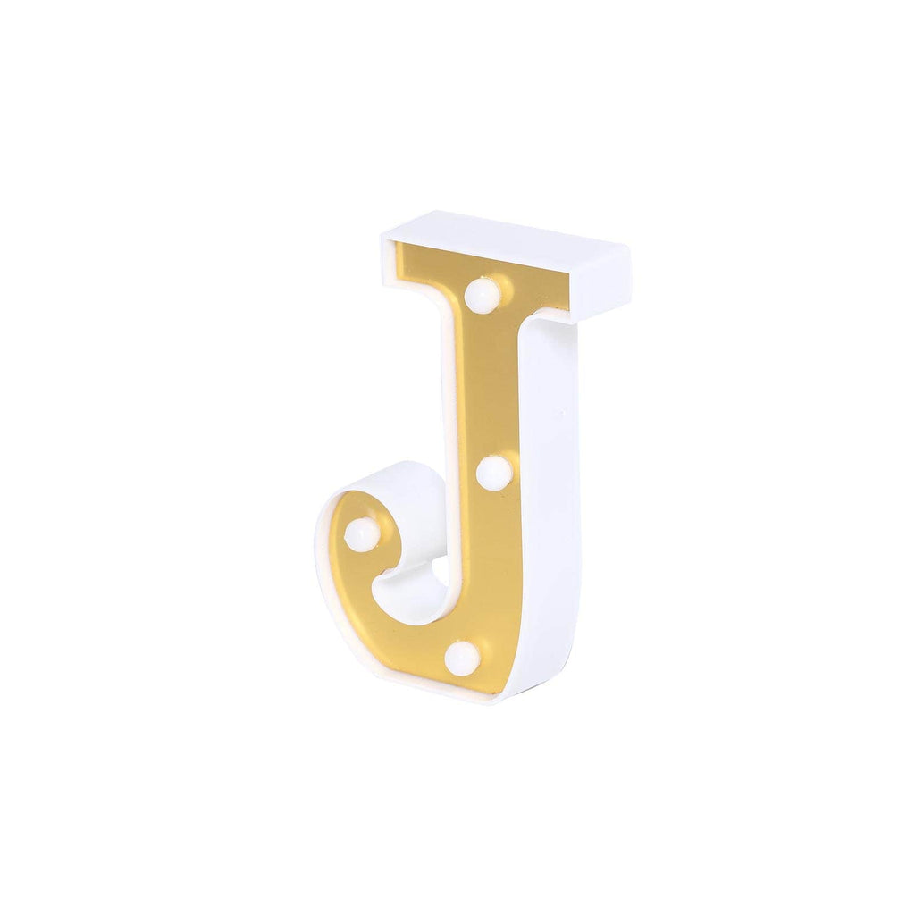 3D Marquee Letter "J" Warm White 4 LED Lights Gold - Chic Light-Up Decor for Events 6"