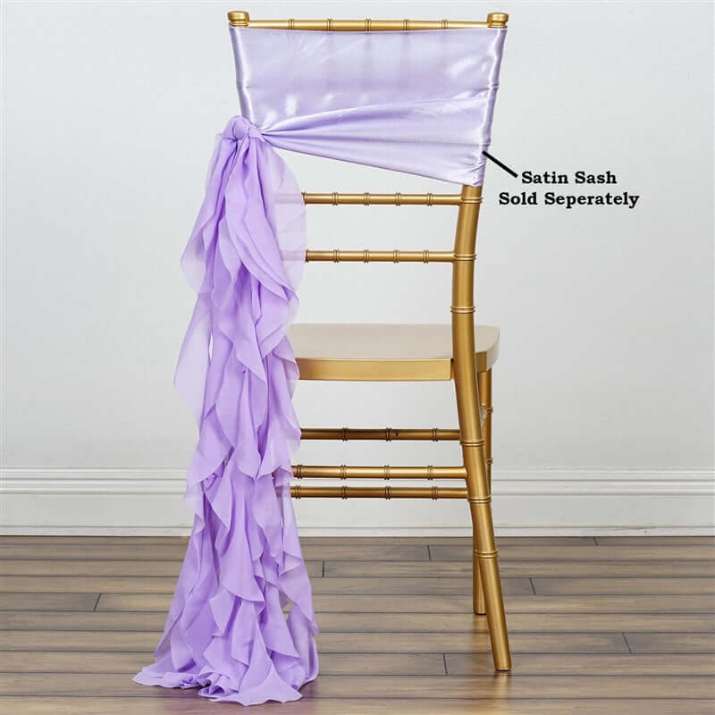 Chiffon Chair Sash with Curly Design Lavender Lilac - Stylish Chair Decorations