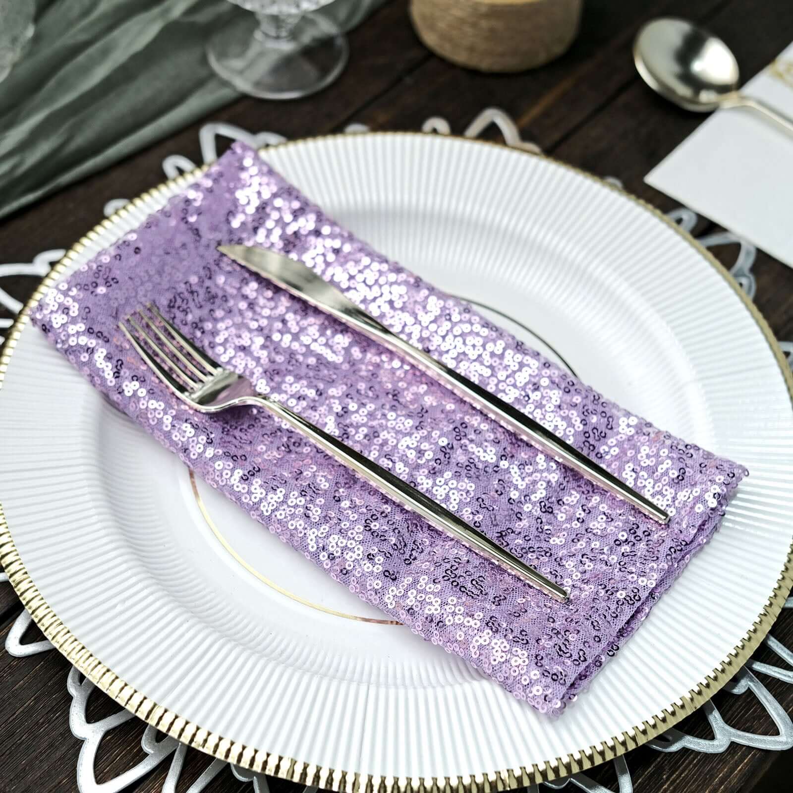 Sequin 20"x20" Napkin Lavender Lilac - Shimmering Dinner Napkin
