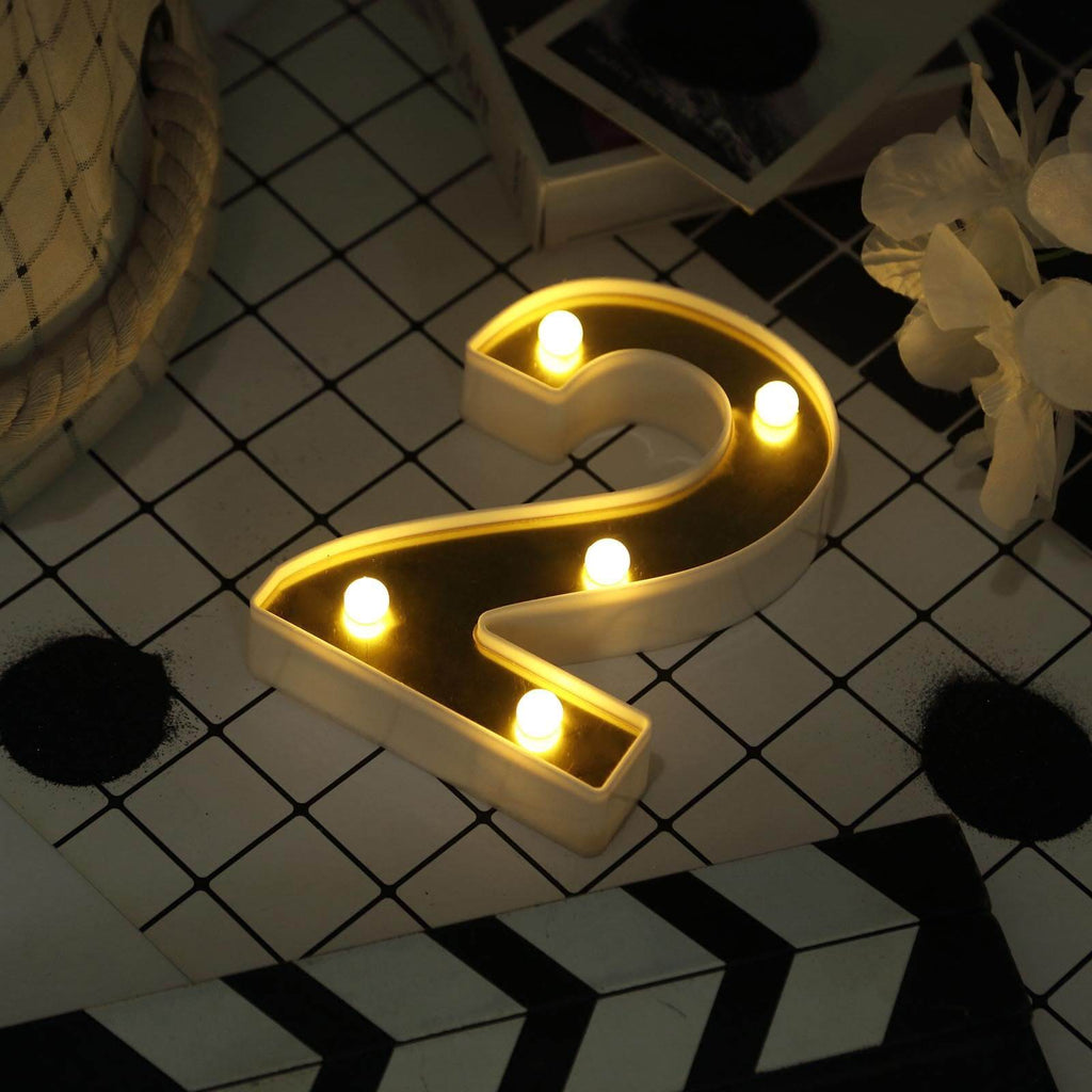 3D Marquee Number "2" Warm White 5 LED Lights Gold - Stylish Light-Up Accent for Events 6"