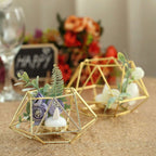 Set of 2 Candle Holders Metal Hexagon Geometric Design Gold - Modern Decorative Centerpieces for Tables 4"x3"