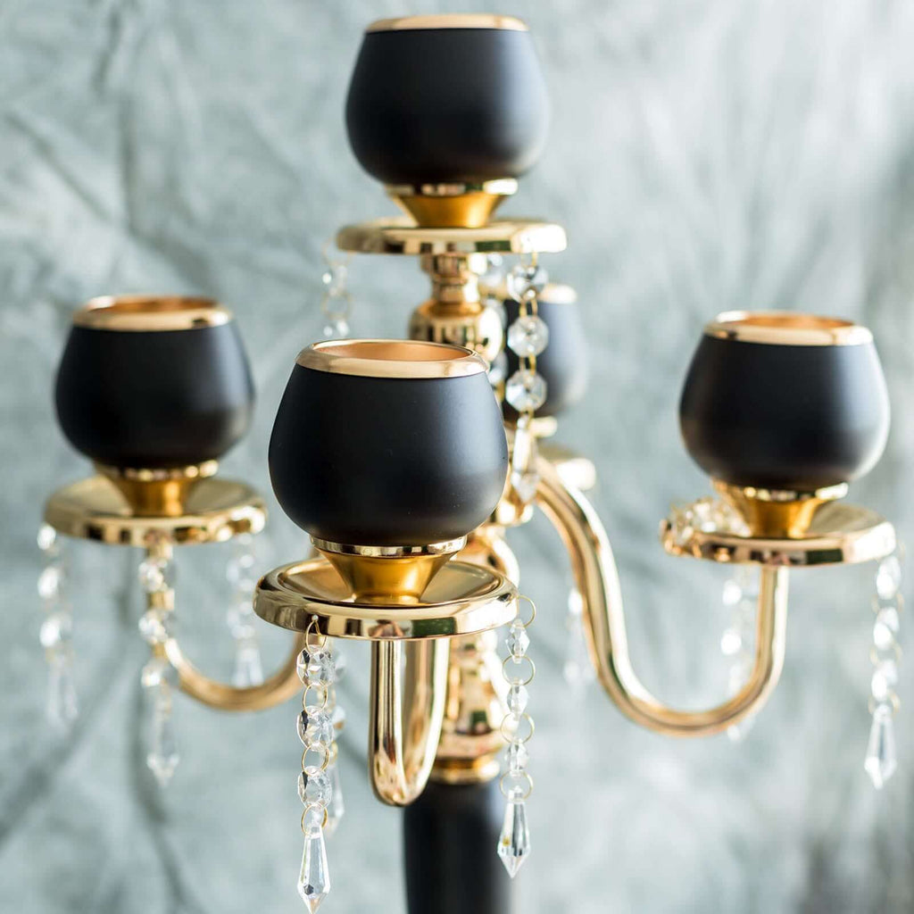 5-Arm Metal Candelabra Candle Holder Gold/Black - Chic Table Centerpiece for Events 25"