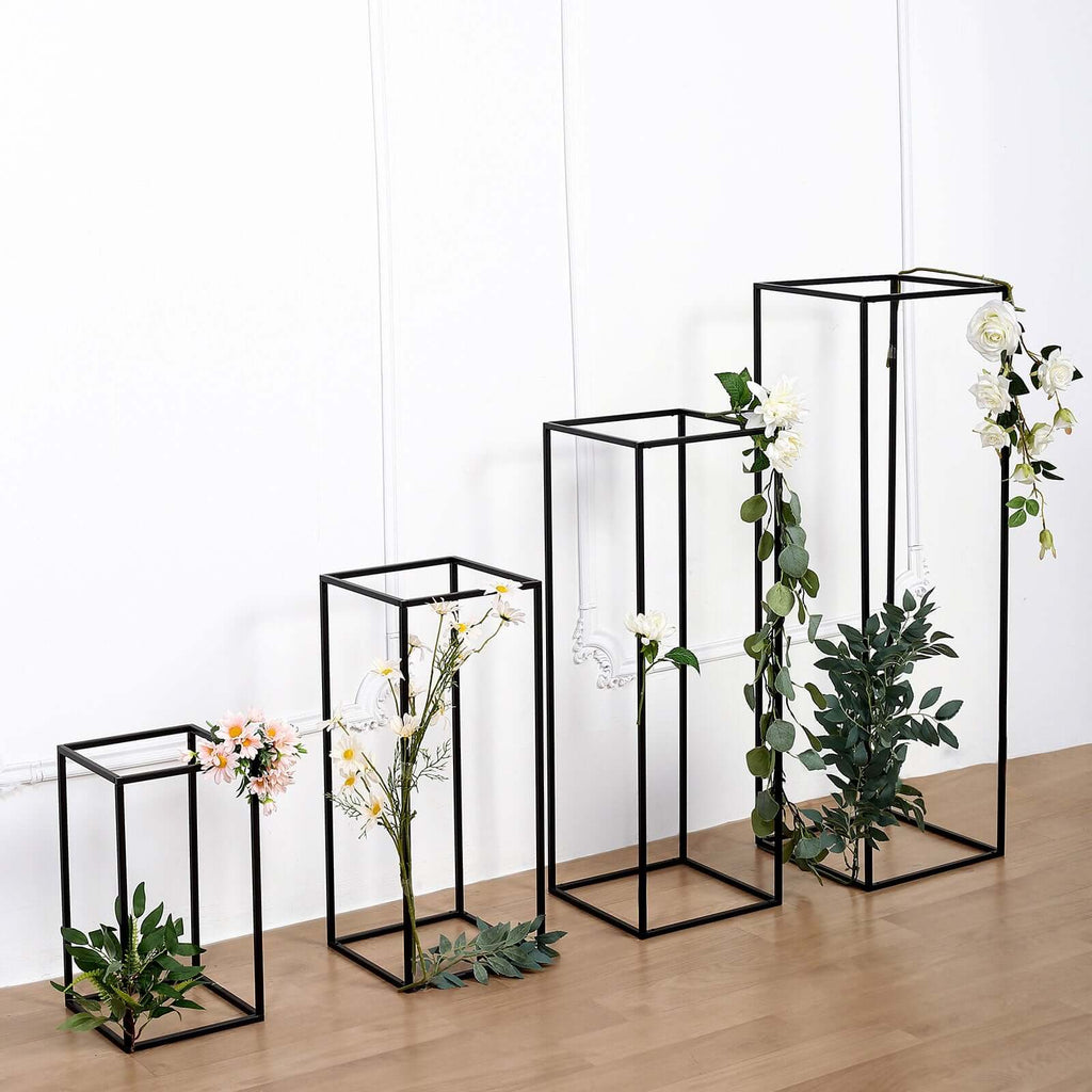Set of 4 Metal Flower Stands Frame Wedding Column Centerpieces Matte Black - Durable Display 16"/24"/32"/40"