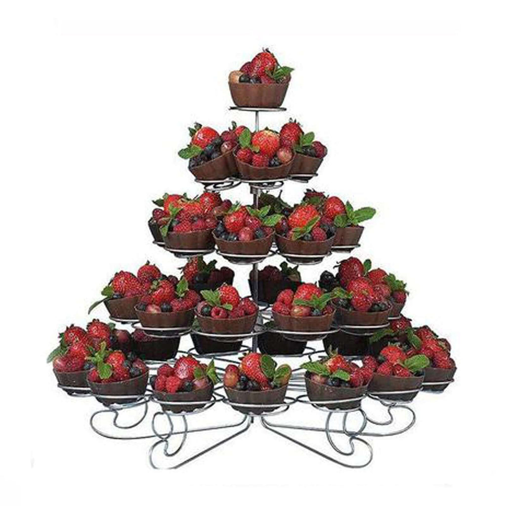 5-Tier Metal Cupcake Stand 15" Silver with 41 Spiral Holders - Space-Saving Non-Chip Finish Dessert Display Tower Tray for Parties & Buffets
