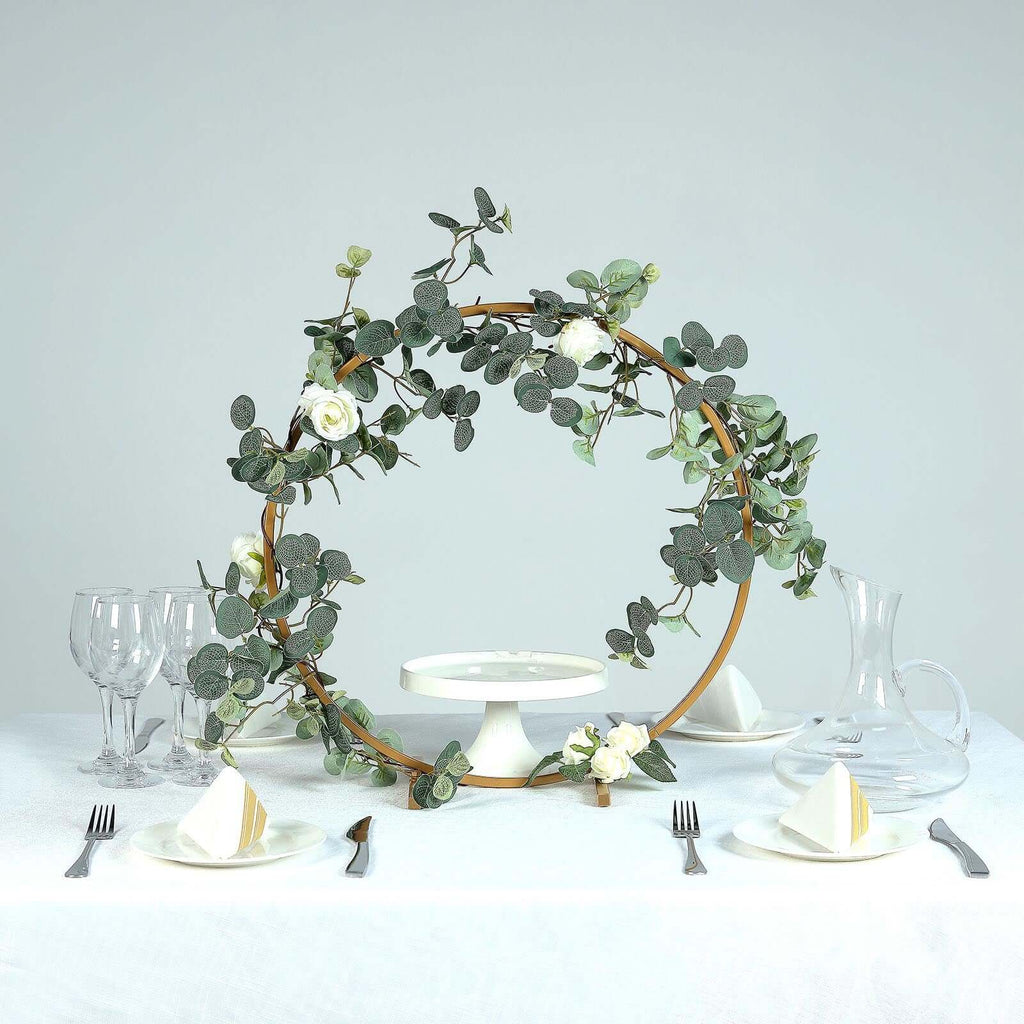 20" Gold Round Arch Wedding Centerpiece, Metal Hoop Wreath Tabletop Decor