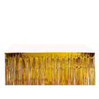 Metallic Foil Fringe Table Skirt Gold with Self Adhesive Backing - Durable Tinsel Skirt for Parties 30"x9ft
