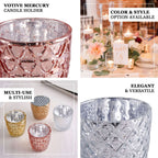 6-Pack Mercury Glass Votive Candle Holders Metallic Silver with Assorted Geometric Designs - Tealight Holders 3"