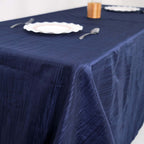 Taffeta 90"x132" Rectangle Tablecloth Navy Blue - Seamless Accordion Crinkle Table Cover