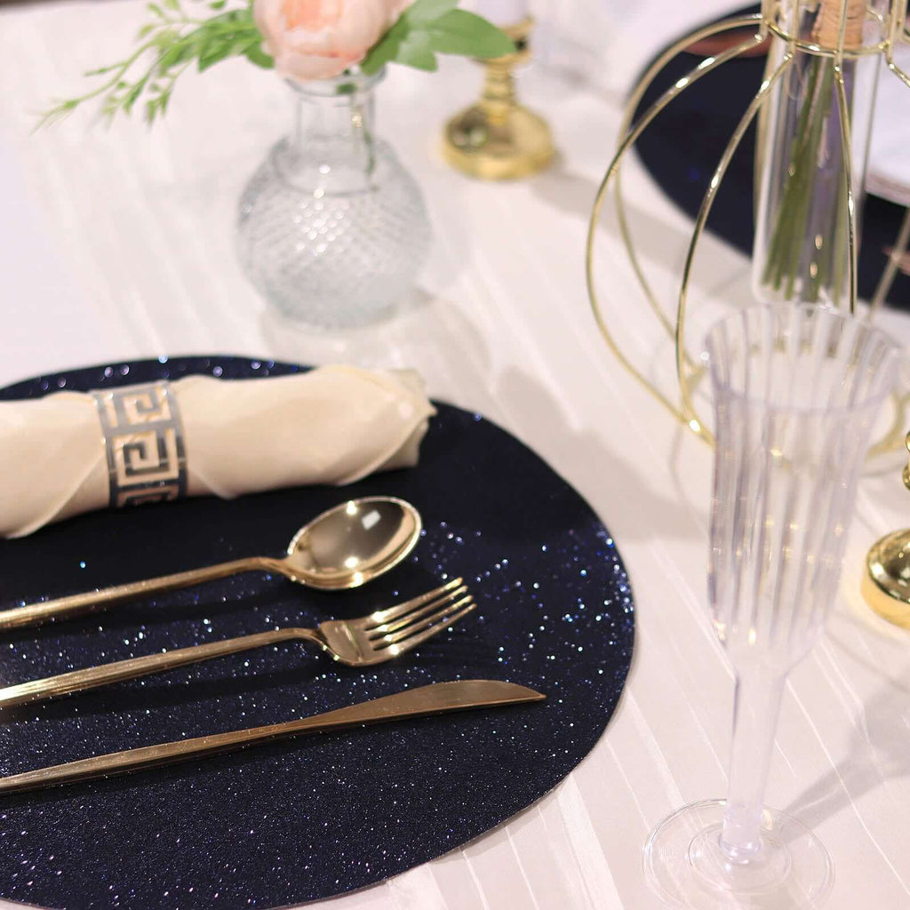 6-Pack Placemats Glitter Design Navy Blue Sparkle Round - Non-Slip Decorative Dining Table Mats 13"