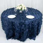 Taffeta 132" Round Tablecloth Navy Blue | 3D Leaf Petal Design Seamless Table Cover