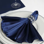 5 Pack Satin 20"x20" Napkins Navy Blue - Luxurious Shine & Smooth Dinner Napkins
