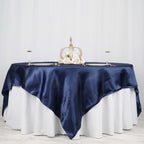 Satin 90"x90" Table Overlay Square Tablecloth Navy Blue - Smooth Finish Table Topper