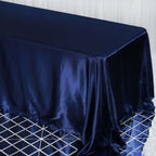 Satin Rectangular 90"x132" Tablecloth Navy Blue - Seamless Table Cover
