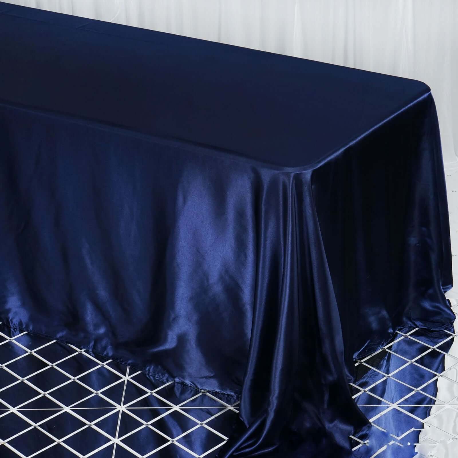 Satin Rectangular 90"x132" Tablecloth Navy Blue - Seamless Table Cover