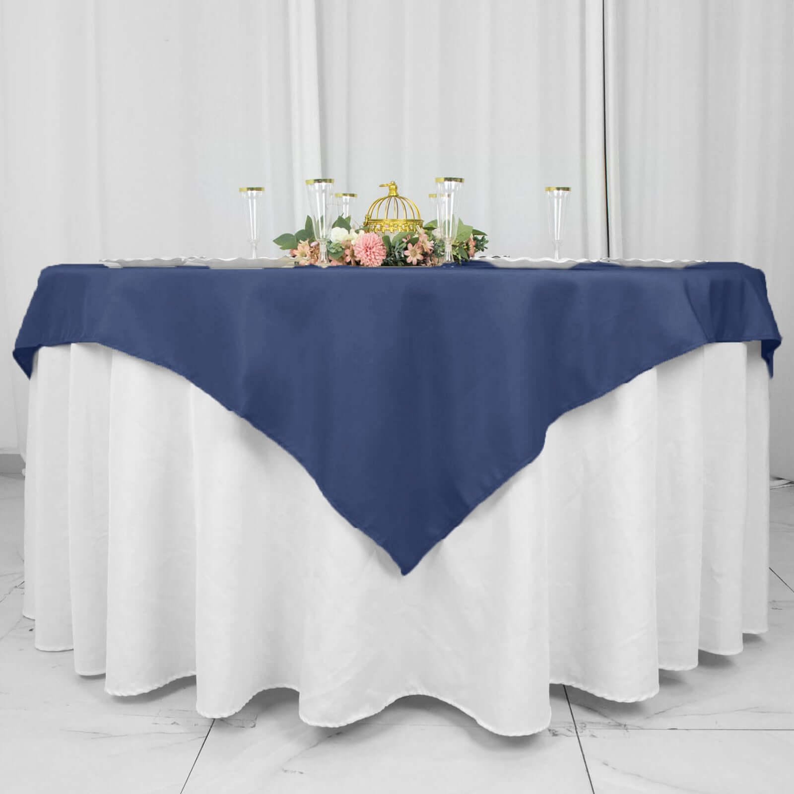 Premium Polyester 54"x54" Table Overlay Square Tablecloth Navy Blue - Stain and Wrinkle-Resistant 220GSM Table Topper