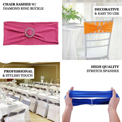 5 Pack Stretch Spandex Chair Sashes Navy Blue - Reusable Chair Bands with Silver Diamond Ring Slide Buckle 5"x14"