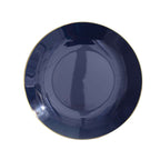 10-Pack Plastic 10" Round Dinner Plates in Navy Blue with Gold Rim - Glossy Disposable Party Plates